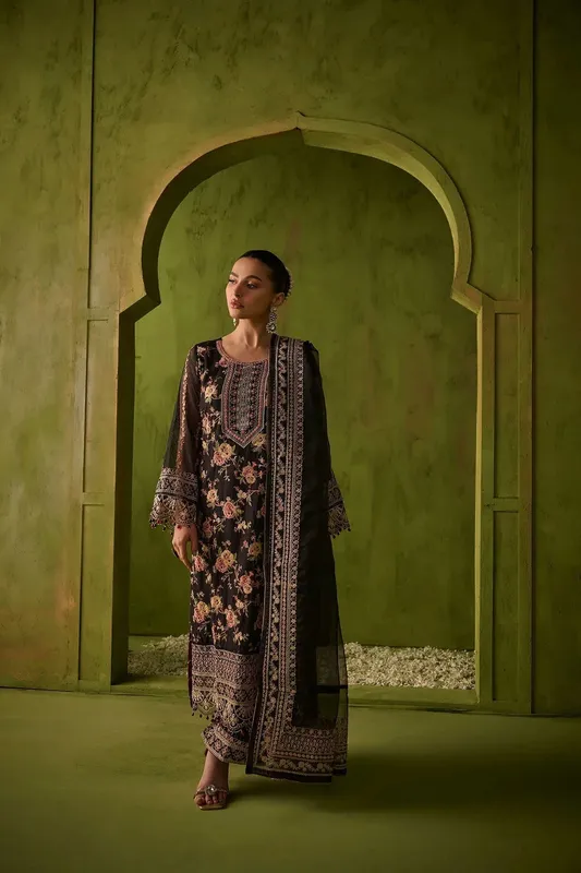 Dhanak Festive Formals Black Raw Silk – view 1 – Poshaq
