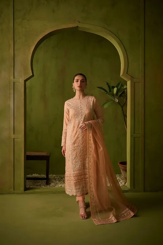 Dhanak Festive Formals Peach Cotton Silk – view 1 – Poshaq