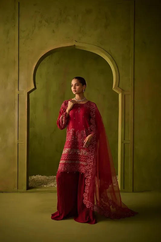 Dhanak Festive Formals Red Cotton Silk – view 1 – Poshaq