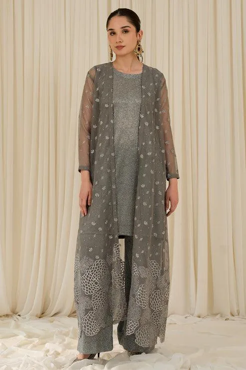 Declare Le Fleur Luxury Pret Silver Cotton – view 1 – Poshaq