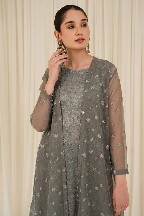 Declare Le Fleur Luxury Pret Silver Cotton – view 3 – Poshaq