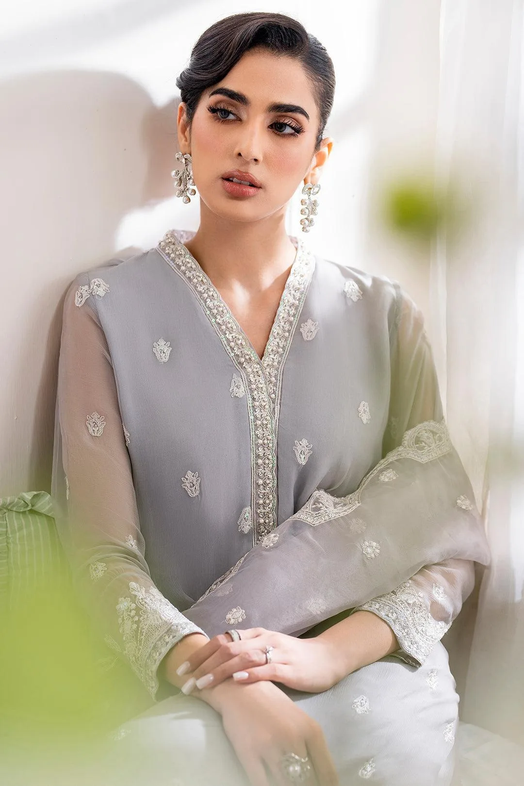 Declare Chiffon Luxe Grey Cotton Silk – view 2 – Poshaq