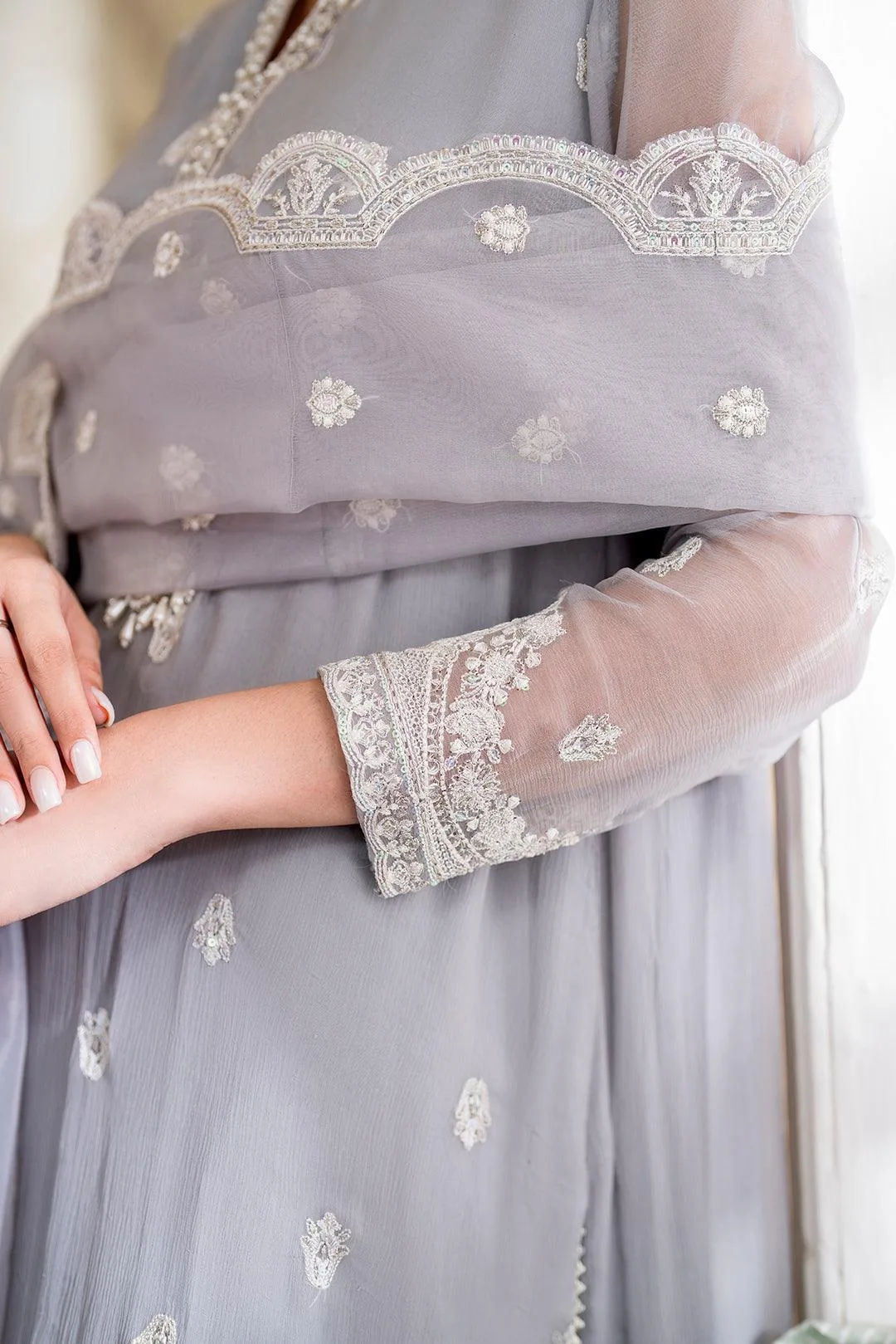 Declare Chiffon Luxe Grey Cotton Silk – view 3 – Poshaq
