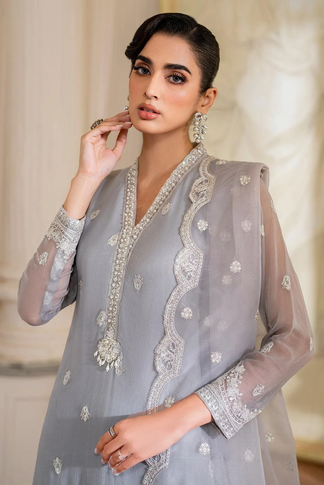 Declare Chiffon Luxe Grey Cotton Silk – view 6 – Poshaq