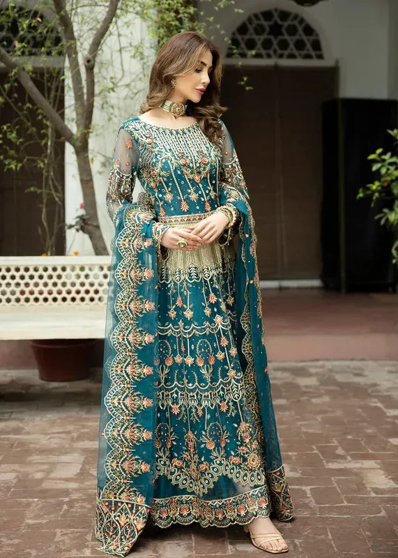 Daud Abbas Formals Collection Green Net – view 1 – Poshaq