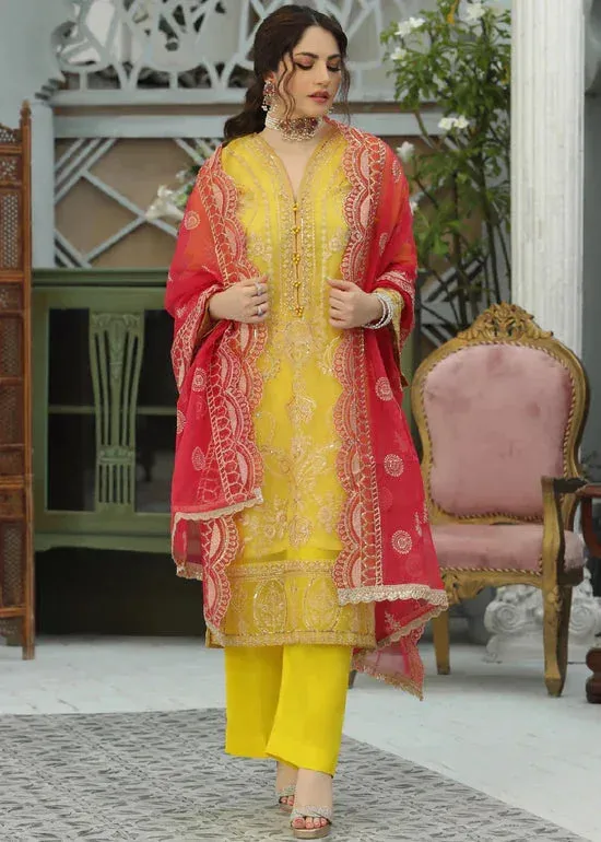 Daud Abbas Formals Collection Yellow Chiffon – view 1 – Poshaq