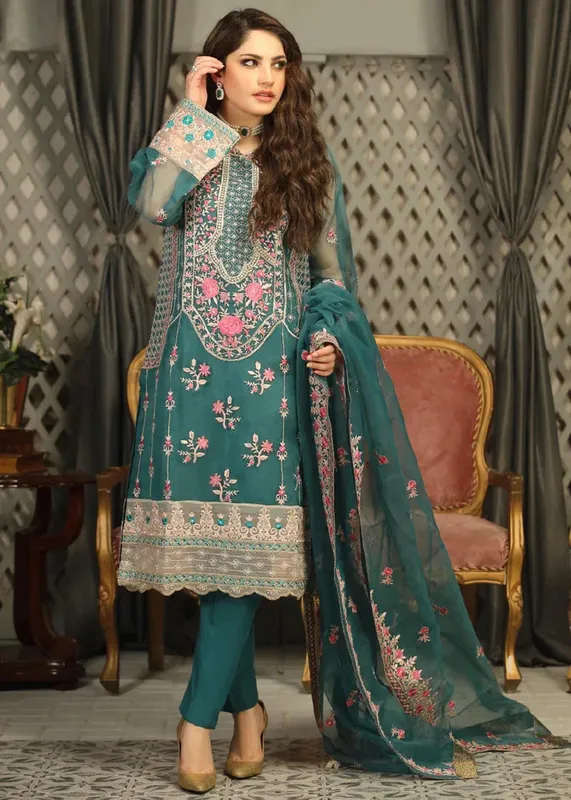 Daud Abbas Formals Collection Green Chiffon – view 1 – Poshaq