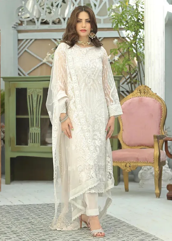 Daud Abbas Formals Collection White Organza – view 1 – Poshaq