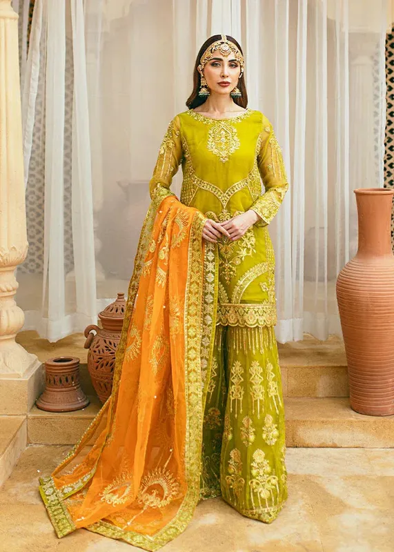 Daud Abbas Formals Collection Mustard Organza – view 1 – Poshaq