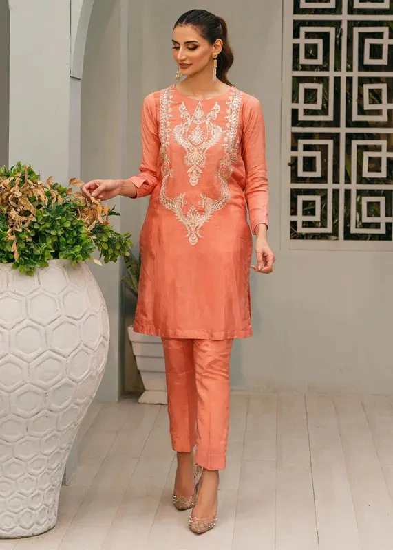 Daud Abbas Formals Collection Peach Organza – view 1 – Poshaq