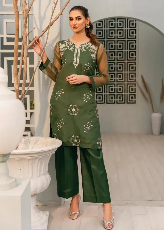 Daud Abbas Formals Collection Green Organza – view 1 – Poshaq
