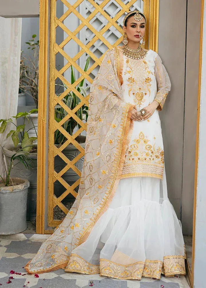 White organza gharara with subtle detailing – view 1 – Poshaq