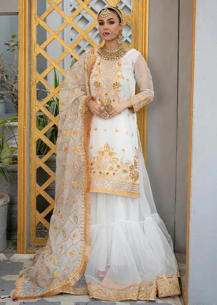 White organza gharara with subtle detailing – view 3 – Poshaq