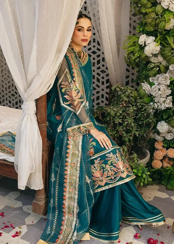 Daud Abbas Formals Collection Green Net – view 1 – Poshaq