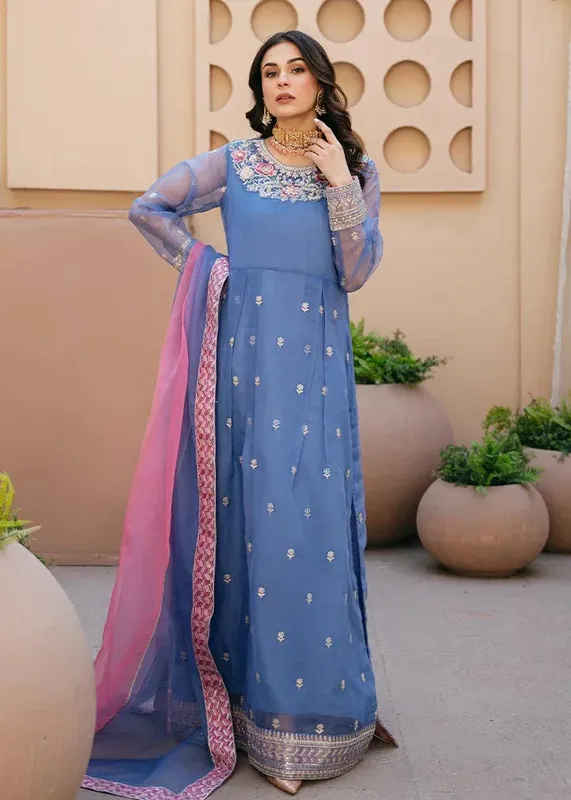 Daud Abbas Formals Collection Blue Net – view 1 – Poshaq