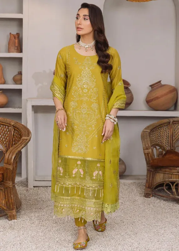 Daud Abbas Formals Collection Mustard Chiffon – view 1 – Poshaq