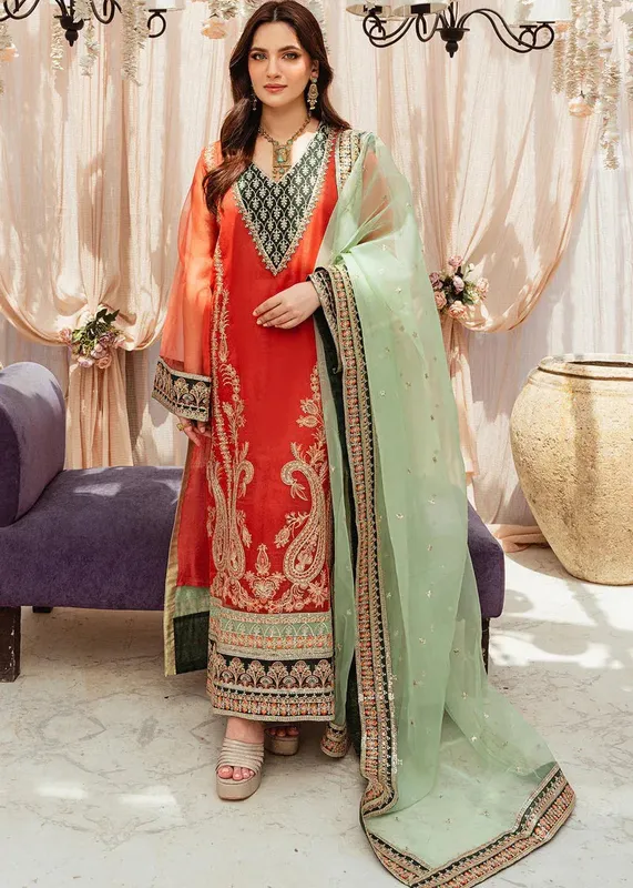 Daud Abbas Formals Collection Orange Organza – view 1 – Poshaq