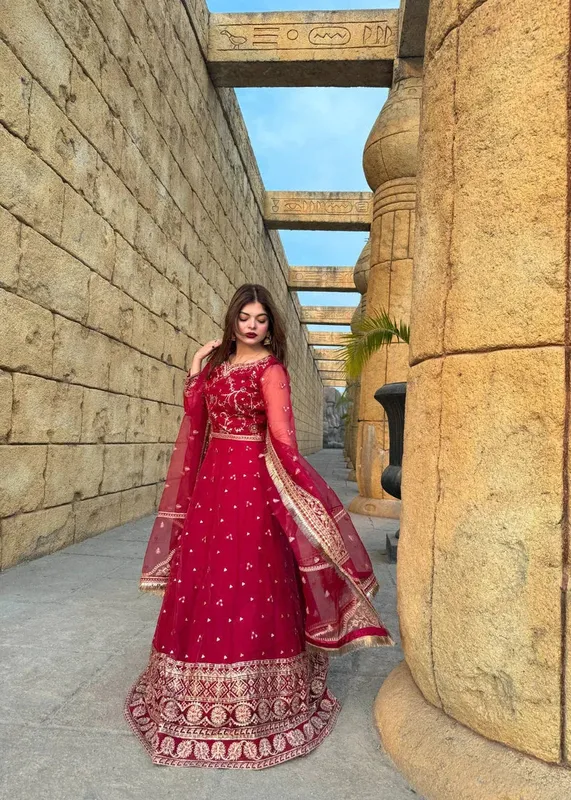 Daud Abbas Formals Collection Maroon Organza – view 1 – Poshaq
