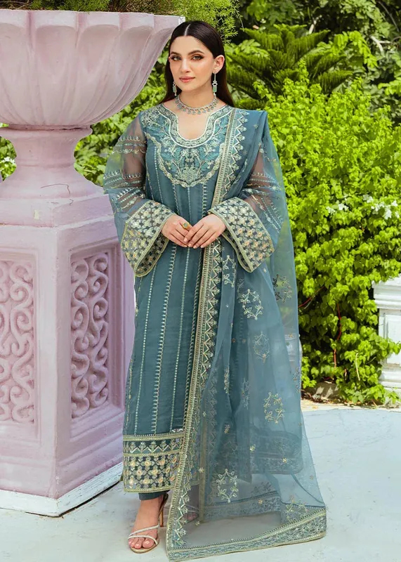Daud Abbas Formals Collection Green Organza – view 1 – Poshaq