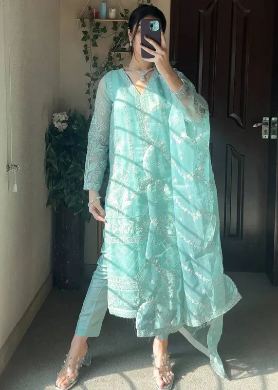 Daud Abbas Formals Collection Blue Organza – view 1 – Poshaq