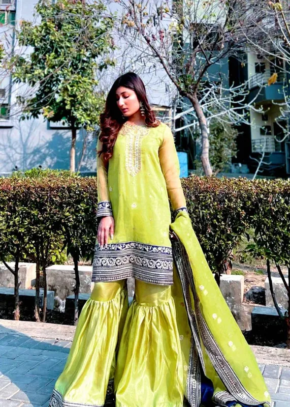 Daud Abbas Formals Collection Green Organza – view 1 – Poshaq