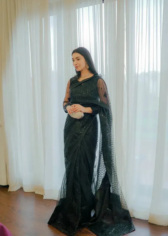 Daud Abbas Formals Collection Black Net – view 1 – Poshaq