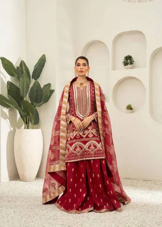 Daud Abbas Shehnai Festive Formals 24 Maroon Organza – view 1 – Poshaq