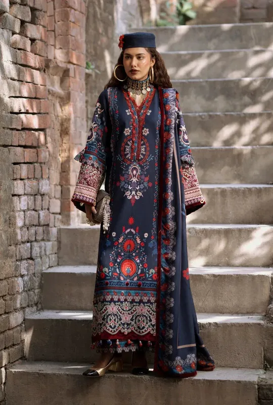 AJR Couture Sard Sham Midnight Blue Khaddar – view 1 – Poshaq