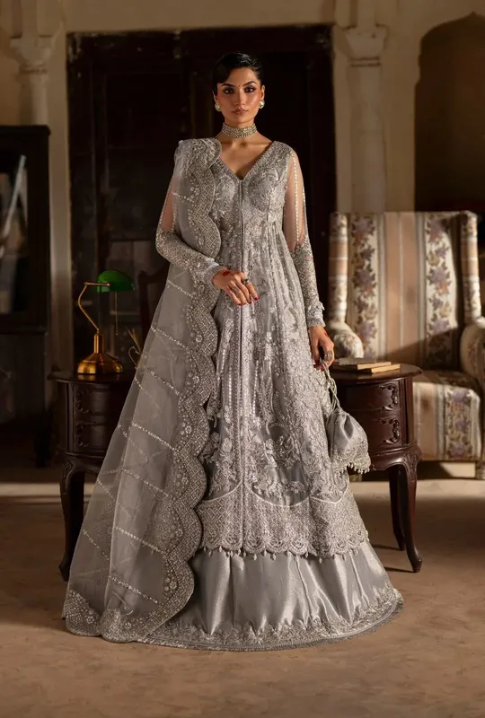 AJR Couture Dastan e Ishq Silver Organza – view 1 – Poshaq