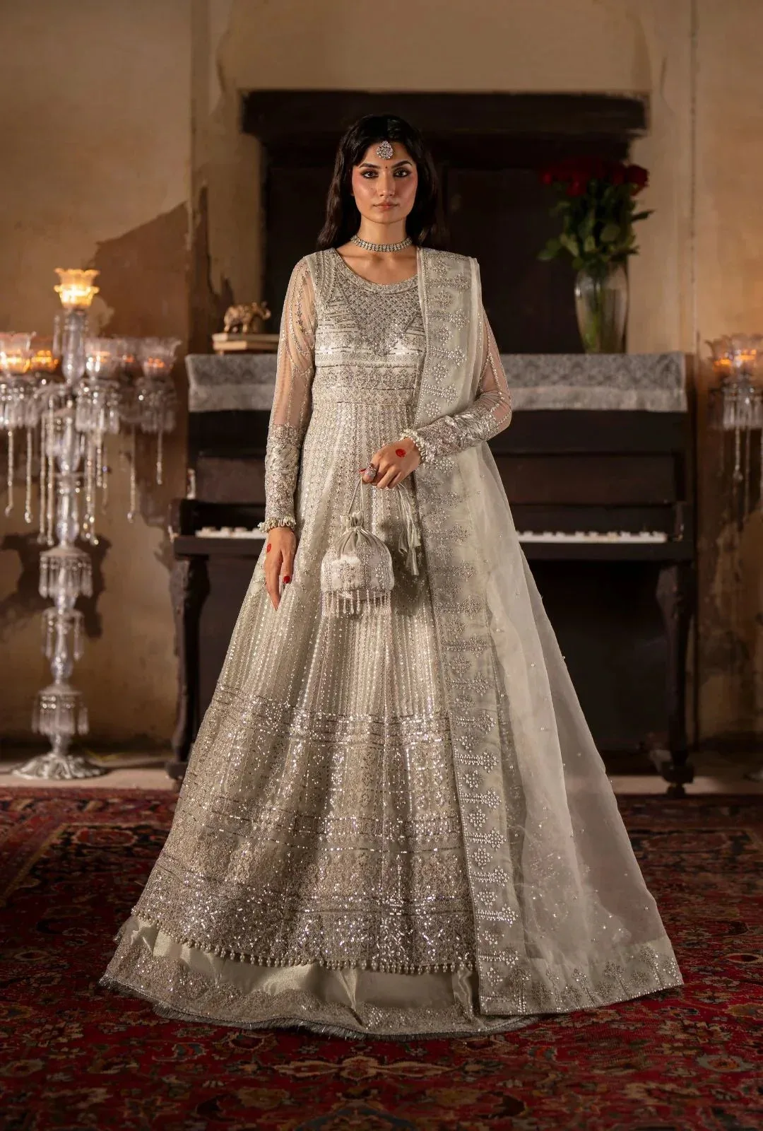 AJR Couture Dastan e Ishq Ivory Organza – view 1 – Poshaq