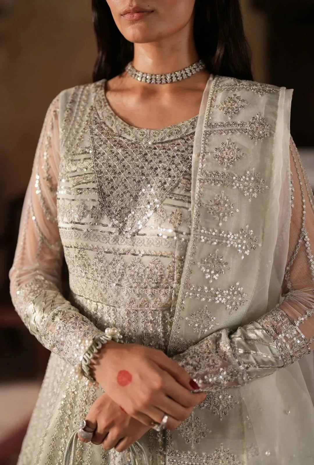 AJR Couture Dastan e Ishq Ivory Organza – view 3 – Poshaq