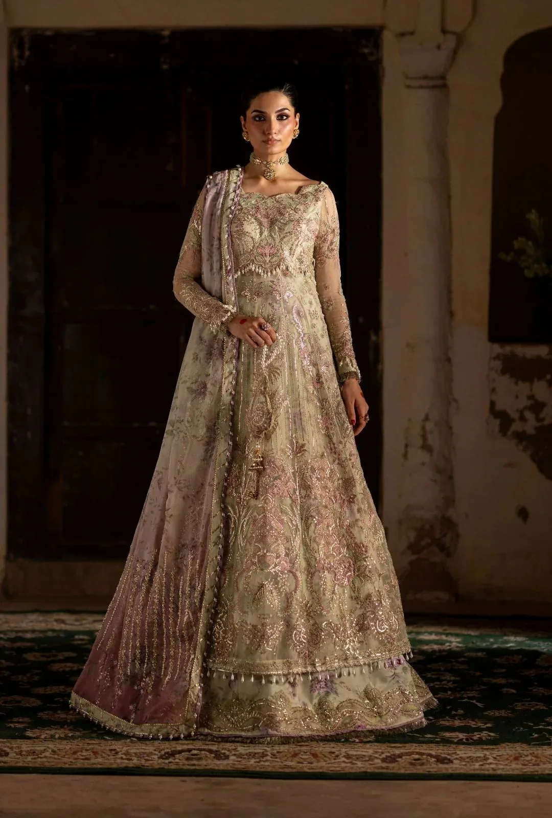 AJR Couture Dastan e Ishq Lime Yellow Organza – view 1 – Poshaq
