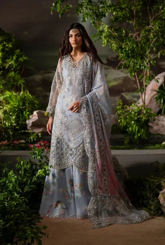 AJR Couture Dastan e Ishq Grey Organza – view 1 – Poshaq
