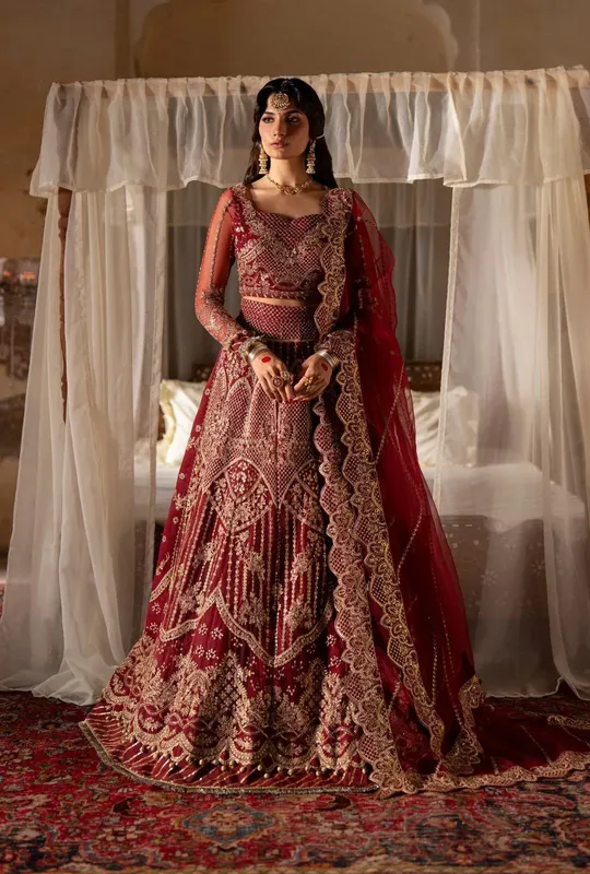AJR Couture Dastan e Ishq Maroon Raw Silk – view 1 – Poshaq