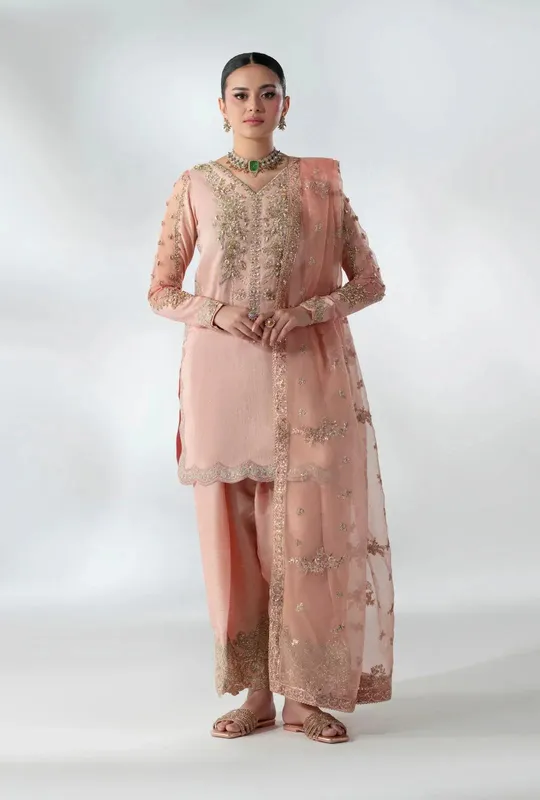 AJR Couture Luxe Pret 25 Peach Raw Silk – view 1 – Poshaq