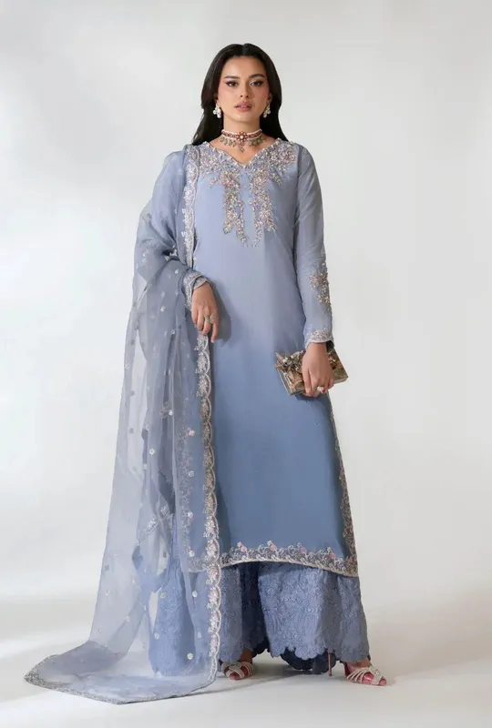 AJR Couture Luxe Pret 25 Light Blue Organza – view 1 – Poshaq