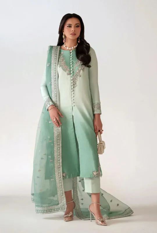 AJR Couture Luxe Pret 25 Light Ferozi Organza – view 1 – Poshaq