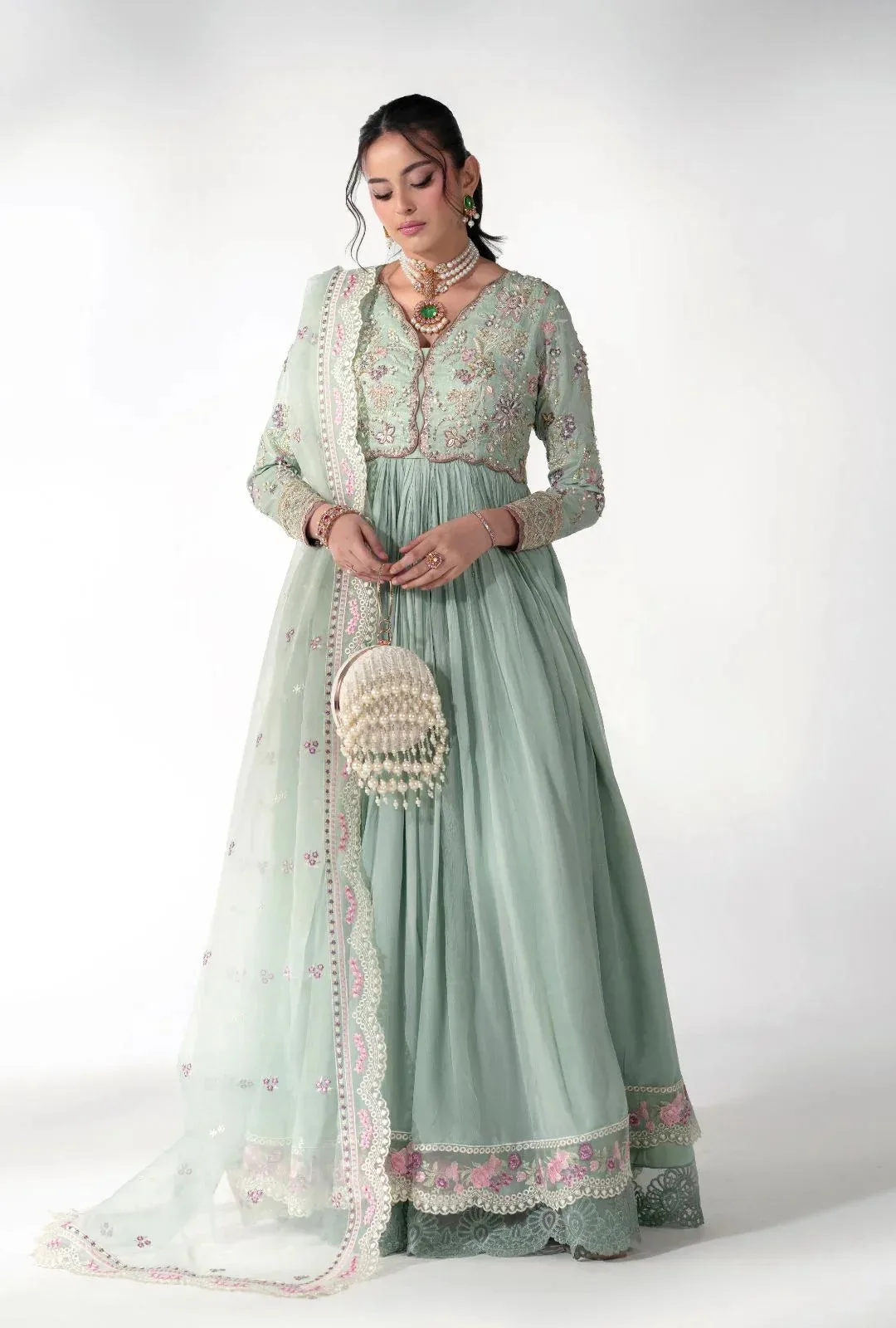 AJR Couture Luxe Pret 25 Light Pistachio Raw Silk – view 1 – Poshaq