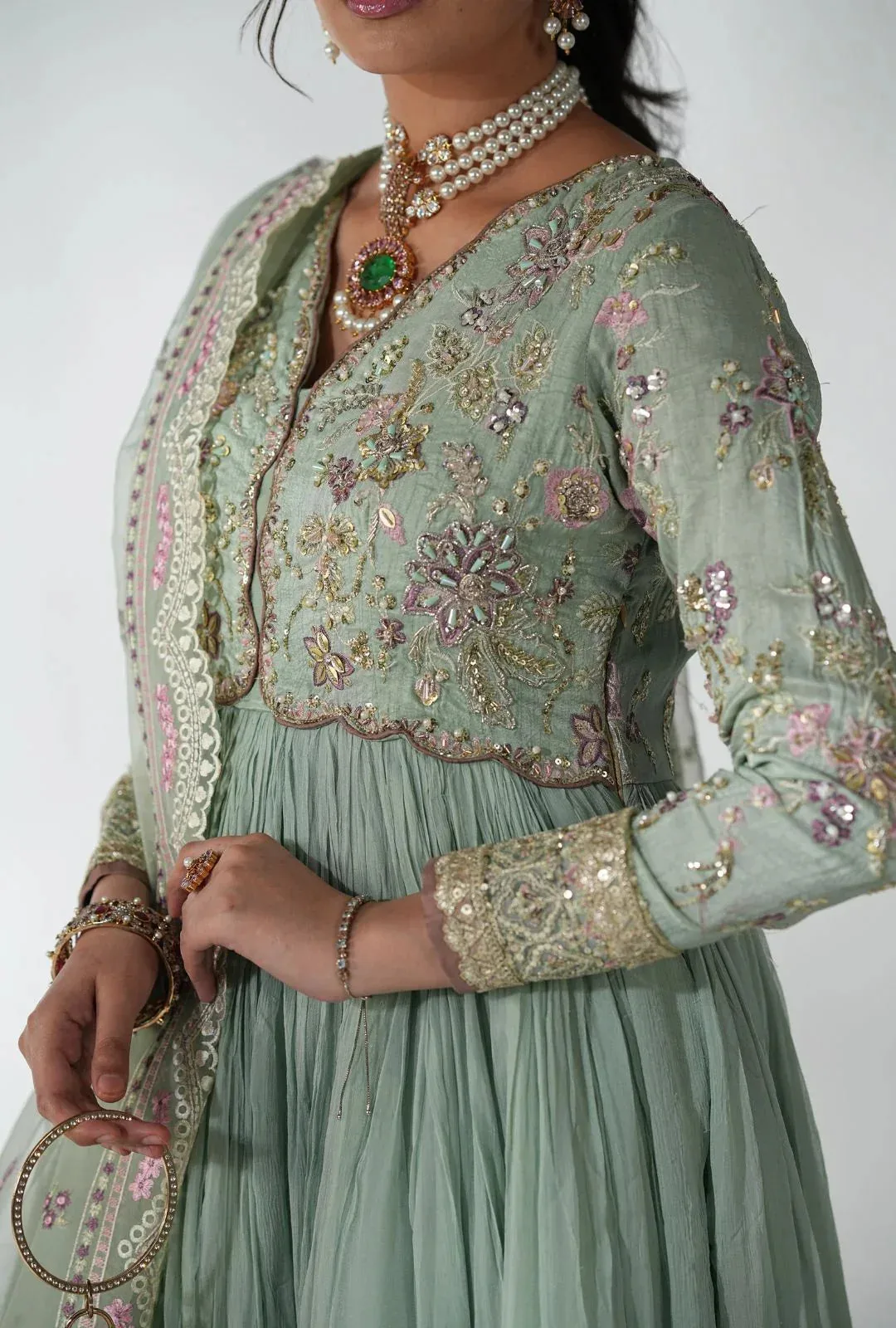 AJR Couture Luxe Pret 25 Light Pistachio Raw Silk – view 3 – Poshaq