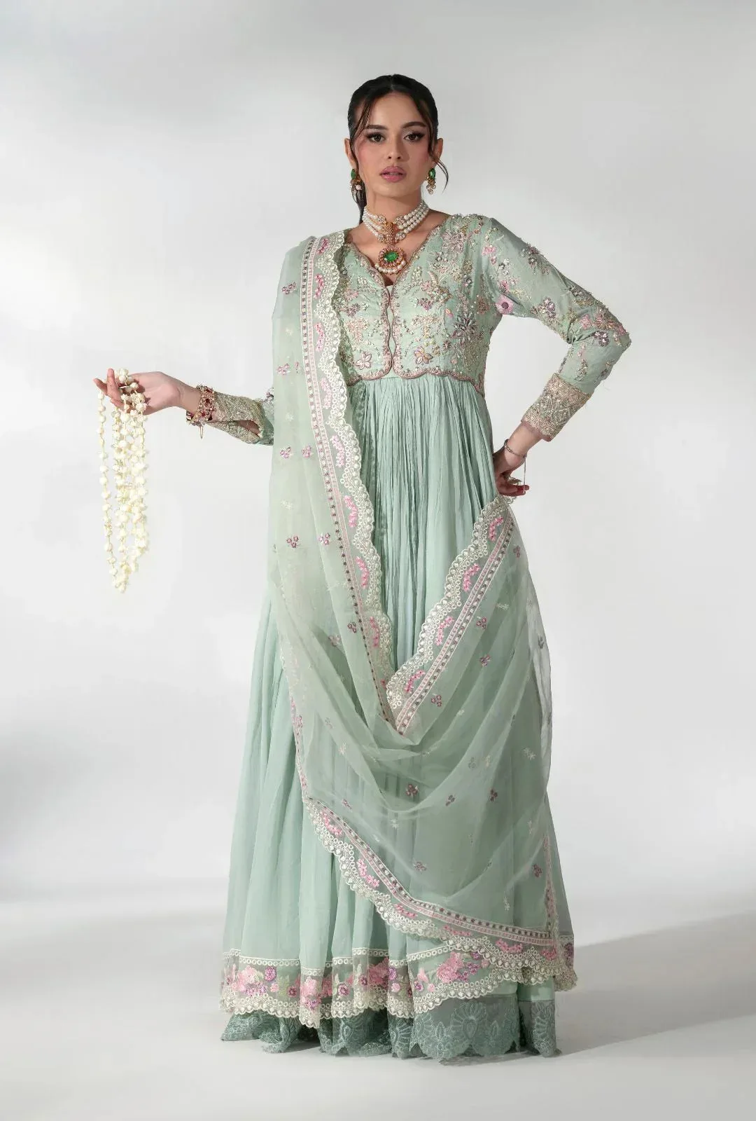 AJR Couture Luxe Pret 25 Light Pistachio Raw Silk – view 4 – Poshaq