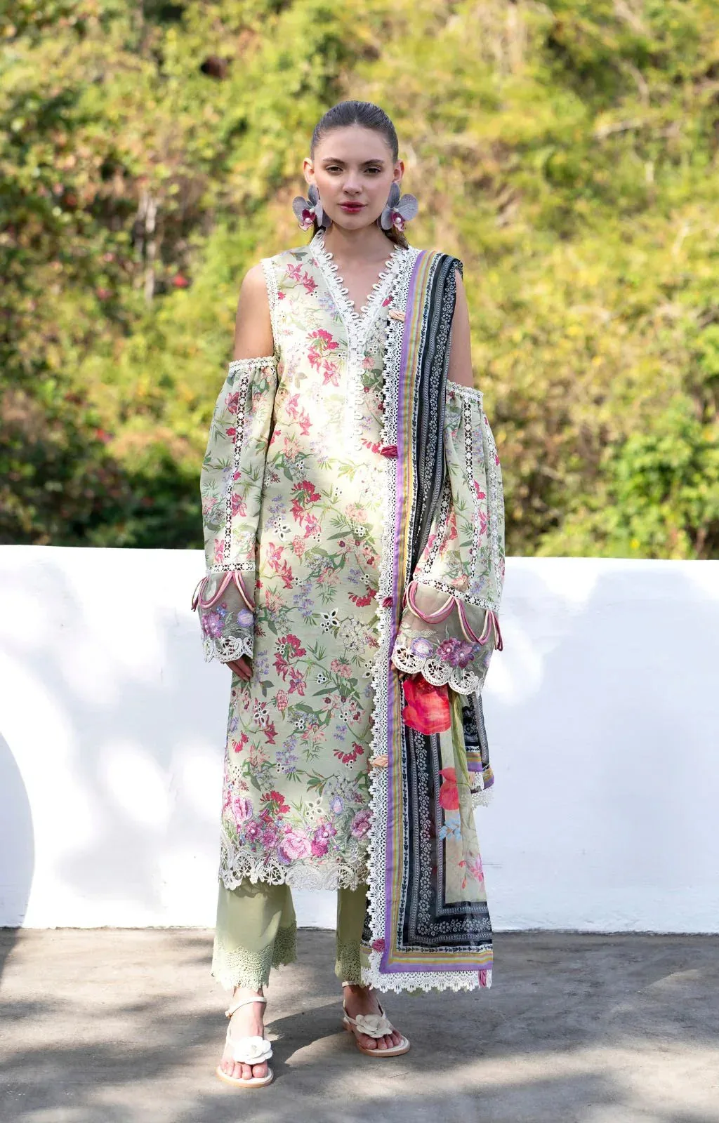 AJR Couture Printakari Lawn 25 Pistachio Chiffon – view 1 – Poshaq