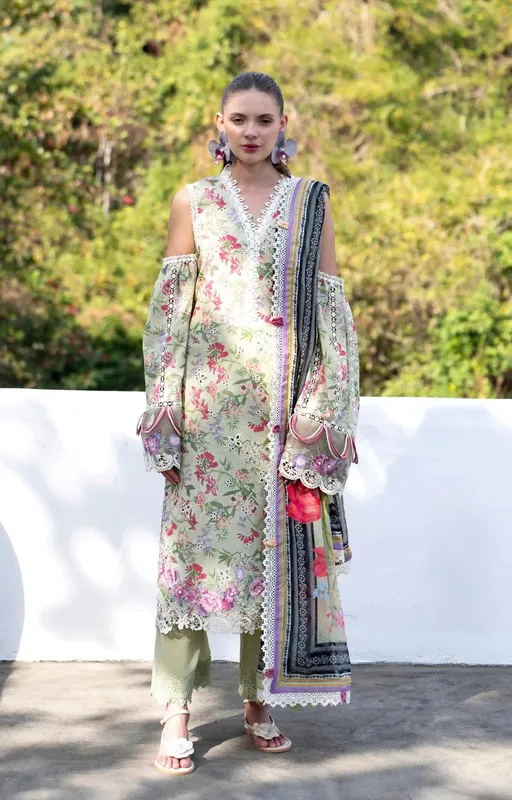 AJR Couture Printakari Lawn 25 Pistachio Chiffon – view 1 – Poshaq