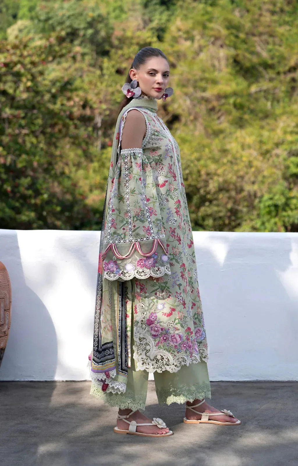 AJR Couture Printakari Lawn 25 Pistachio Chiffon – view 2 – Poshaq
