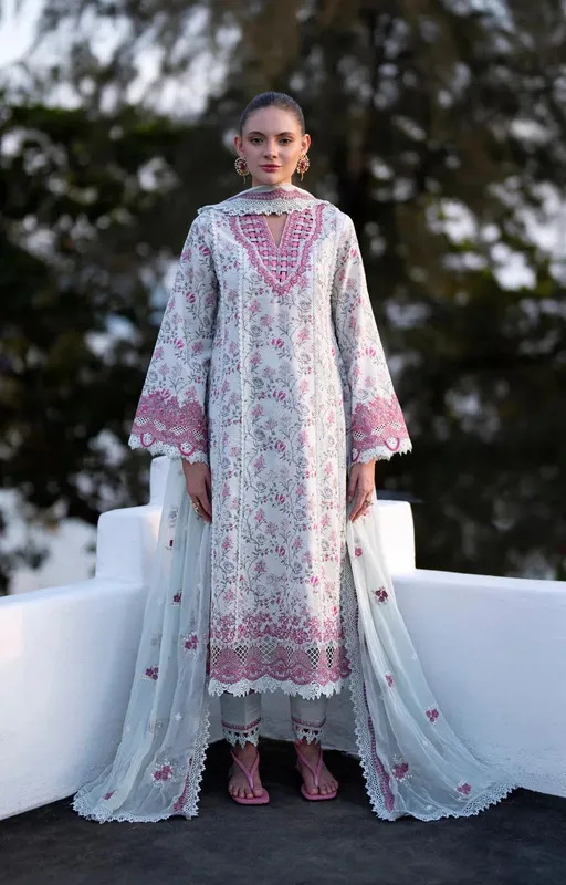AJR Couture Printakari Lawn 25 Ice Blue Chiffon – view 1 – Poshaq
