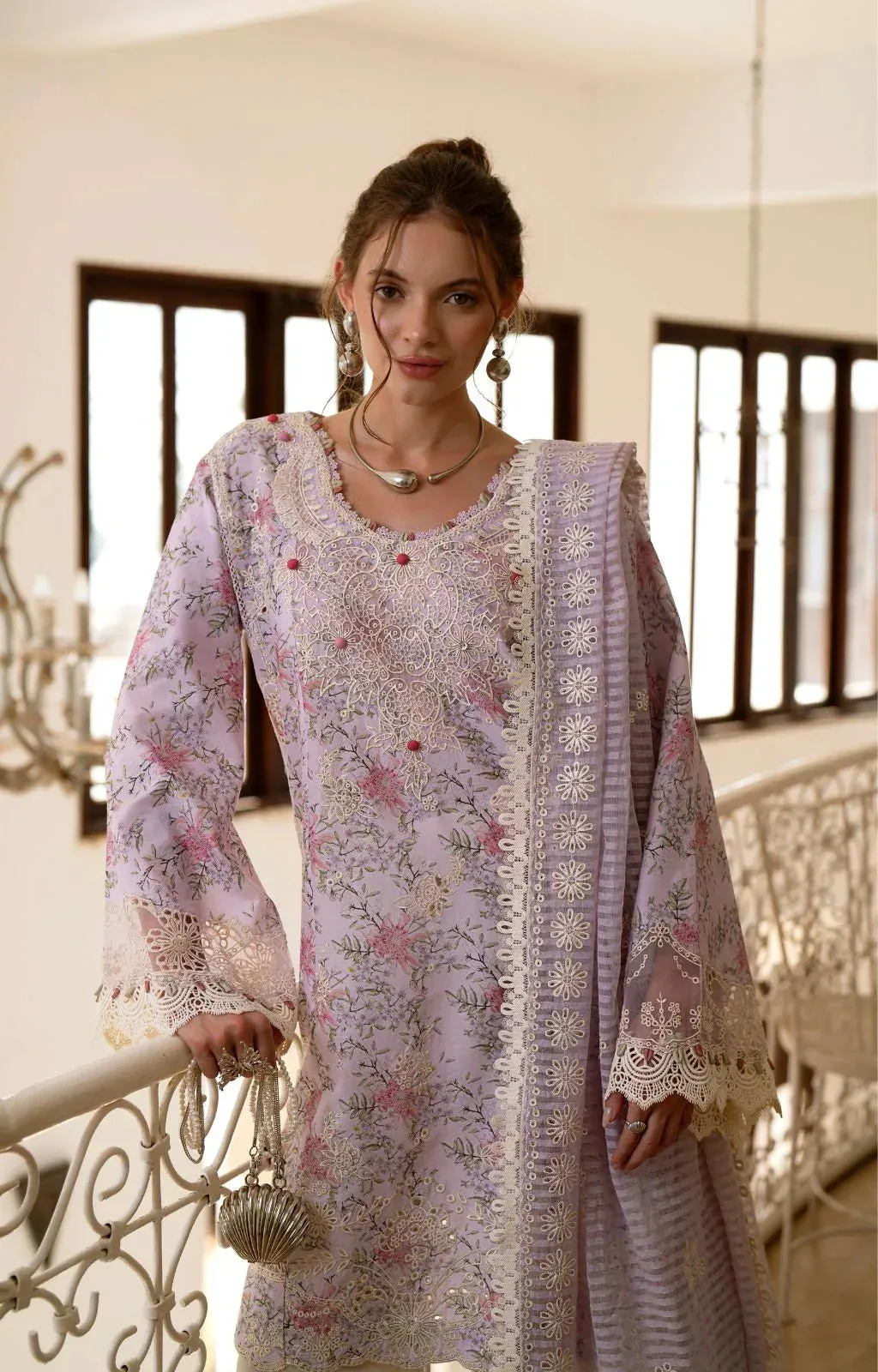 AJR Couture Printakari Lawn 25 Lilac Cambric – view 4 – Poshaq