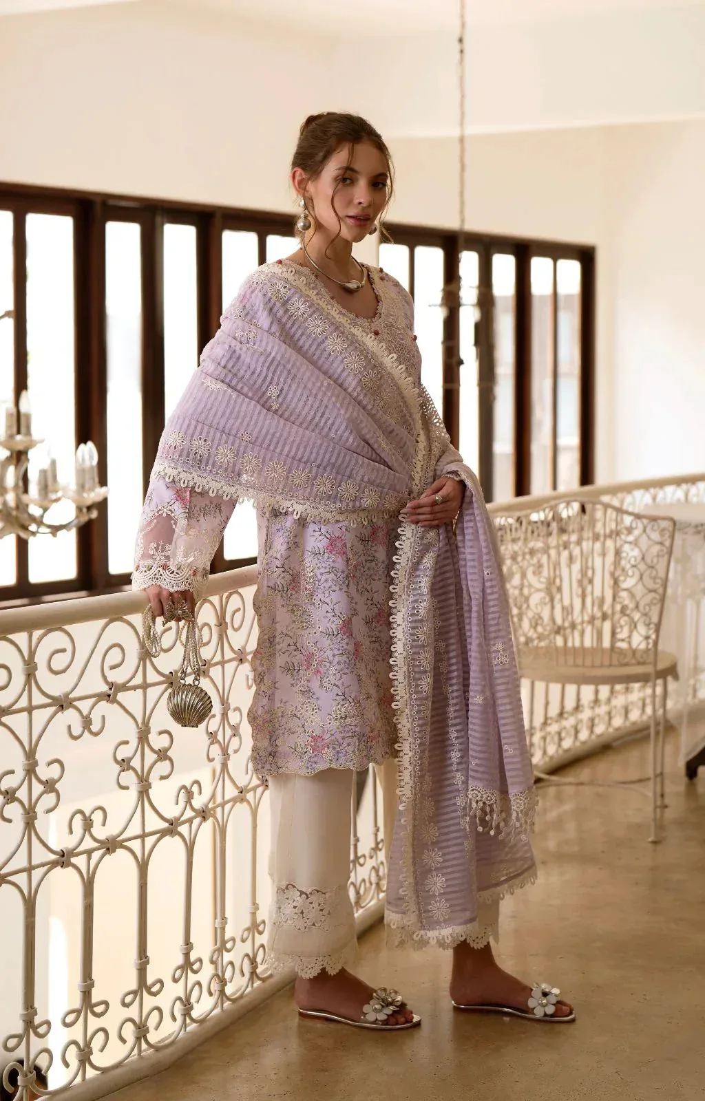 AJR Couture Printakari Lawn 25 Lilac Cambric – view 5 – Poshaq