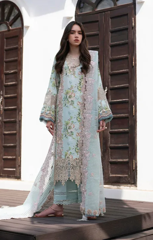 AJR Couture Printakari Lawn 25 Aqua Organza – view 1 – Poshaq
