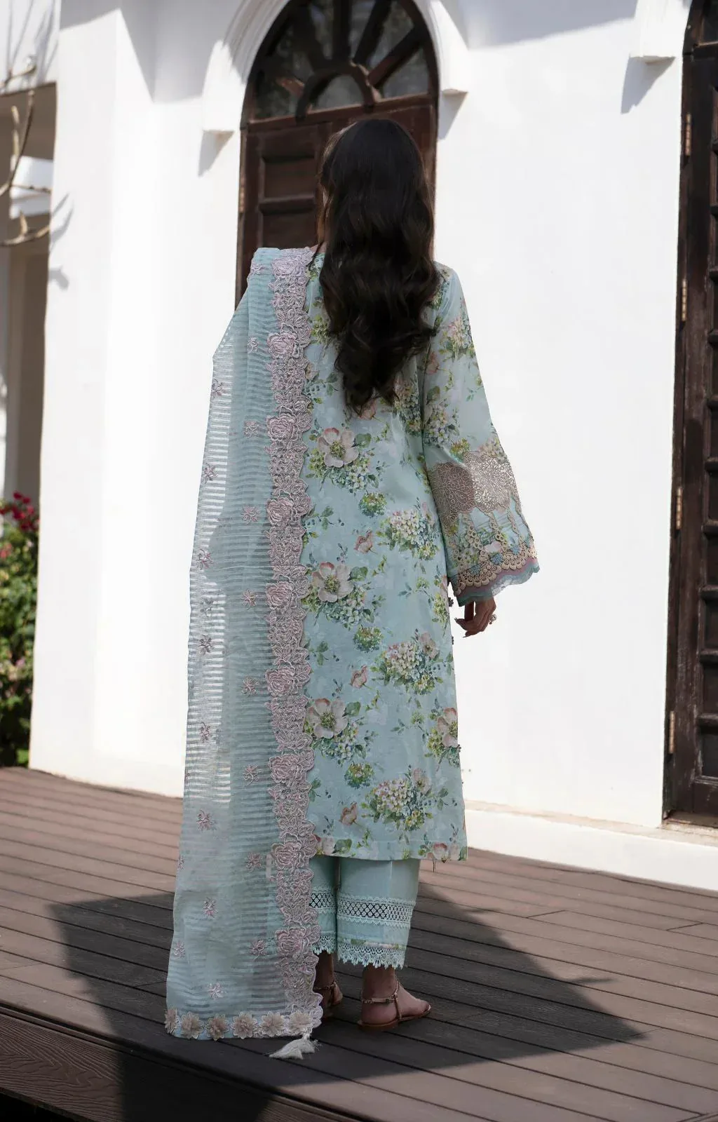 AJR Couture Printakari Lawn 25 Aqua Organza – view 2 – Poshaq