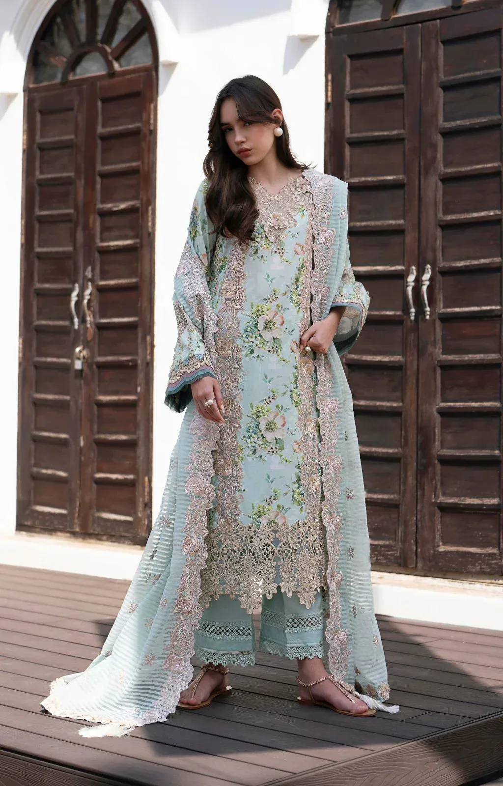 AJR Couture Printakari Lawn 25 Aqua Organza – view 5 – Poshaq