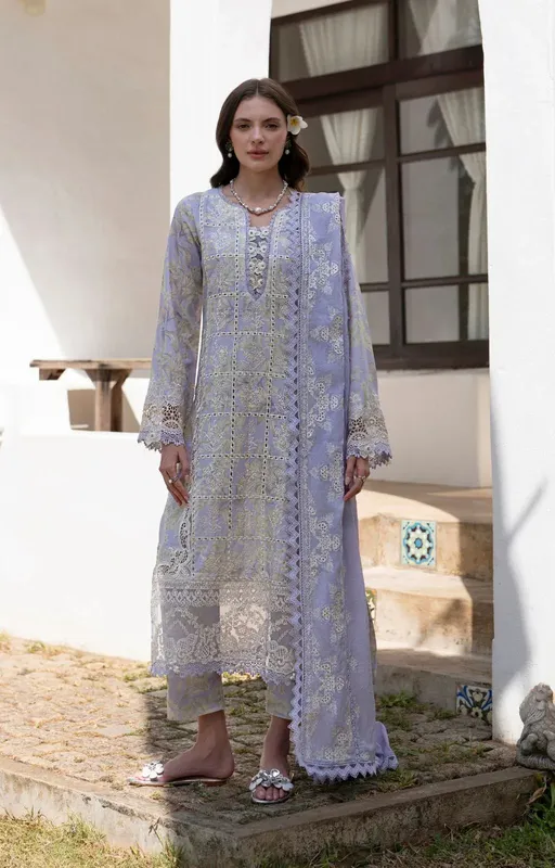 AJR Couture Printakari Lawn 25 Light Lavender Organza – view 1 – Poshaq